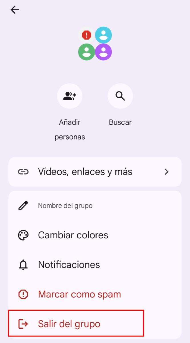 Chat RCS salir del grupo